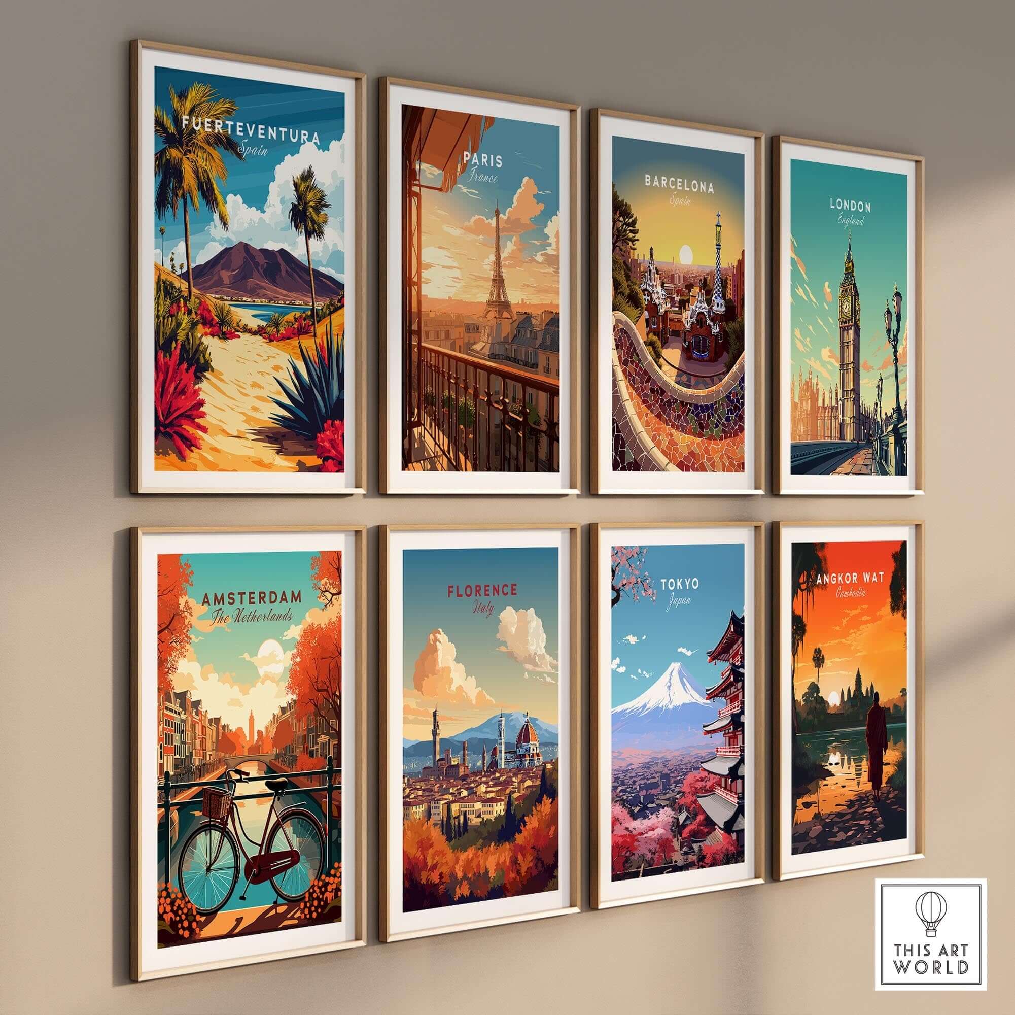 Fuerteventura Canary Islands Spain Travel Print wall art featuring vibrant landscapes and iconic landmarks.