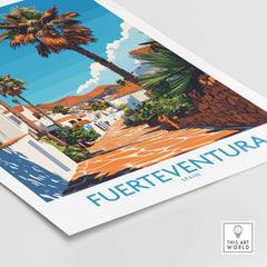 Fuerteventura Poster Canary Islands Spain featuring vibrant colors and palm trees, perfect for travel decor.