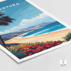 Fuerteventura Print showcasing vibrant beaches and palm trees, capturing the essence of sunny Spain.