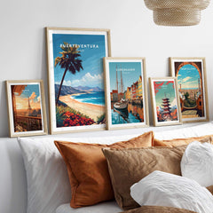 Fuerteventura Print wall art showcasing vibrant landscapes and beaches of the Canary Islands in stylish frames.