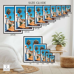 Fuerteventura Print Canary Islands Spain size guide featuring various print dimensions and decorative elements.