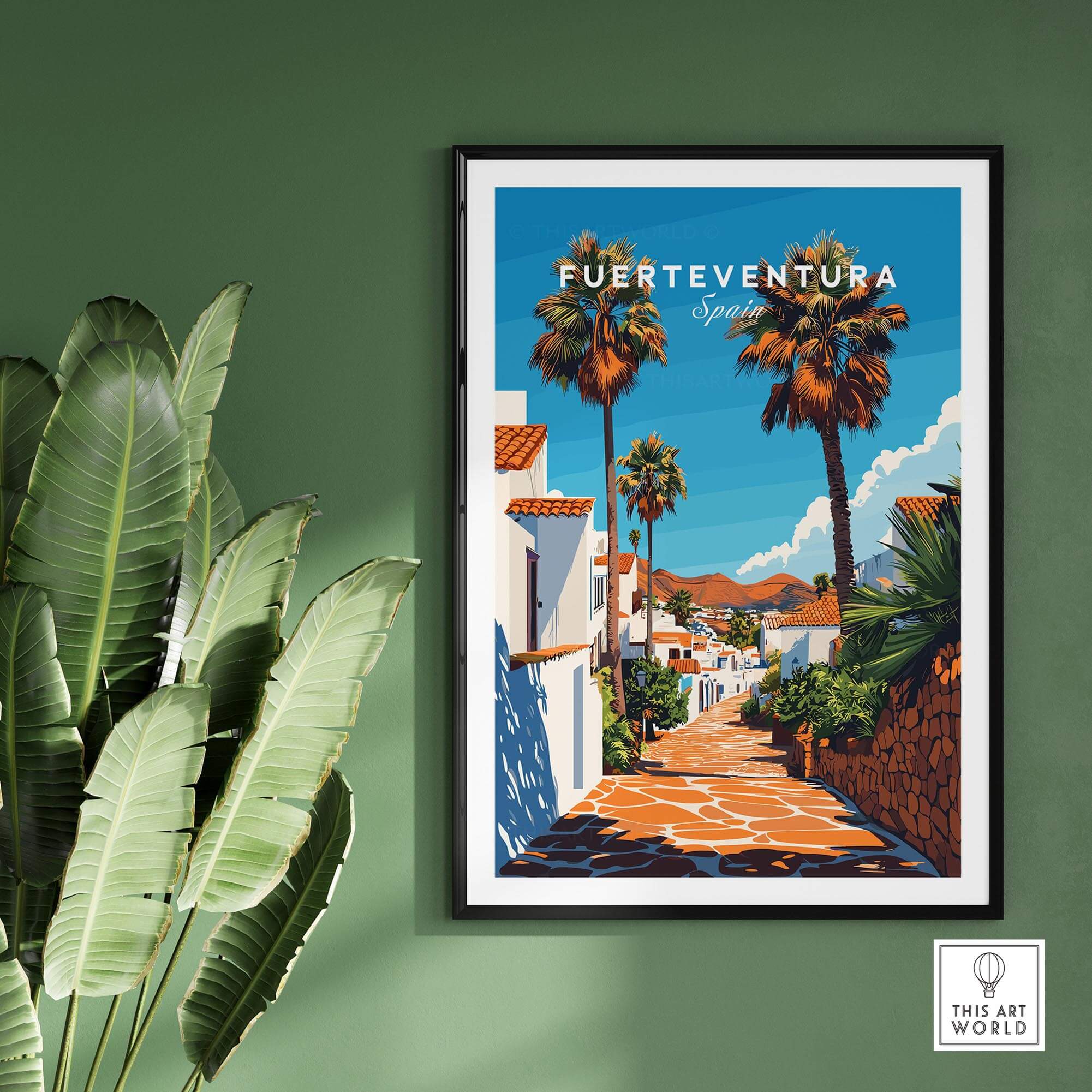 Fuerteventura Print Canary Islands Spain vibrant architecture and palms in picturesque setting