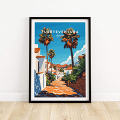 Fuerteventura Print Canary Islands Spain vibrant street scene with palm trees in Spain
