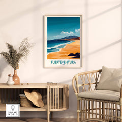 Fuerteventura Travel Poster showcasing the stunning beaches of Fuerteventura, perfect wall art for paradise vibes.