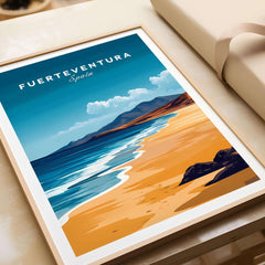 Fuerteventura Travel Print showcasing vibrant beaches and stunning landscape of Spain in a beautiful frame.