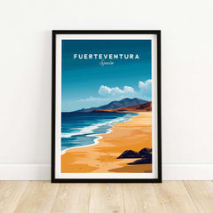 Fuerteventura Travel Print showcasing vibrant beaches of Spain with a stunning ocean view.