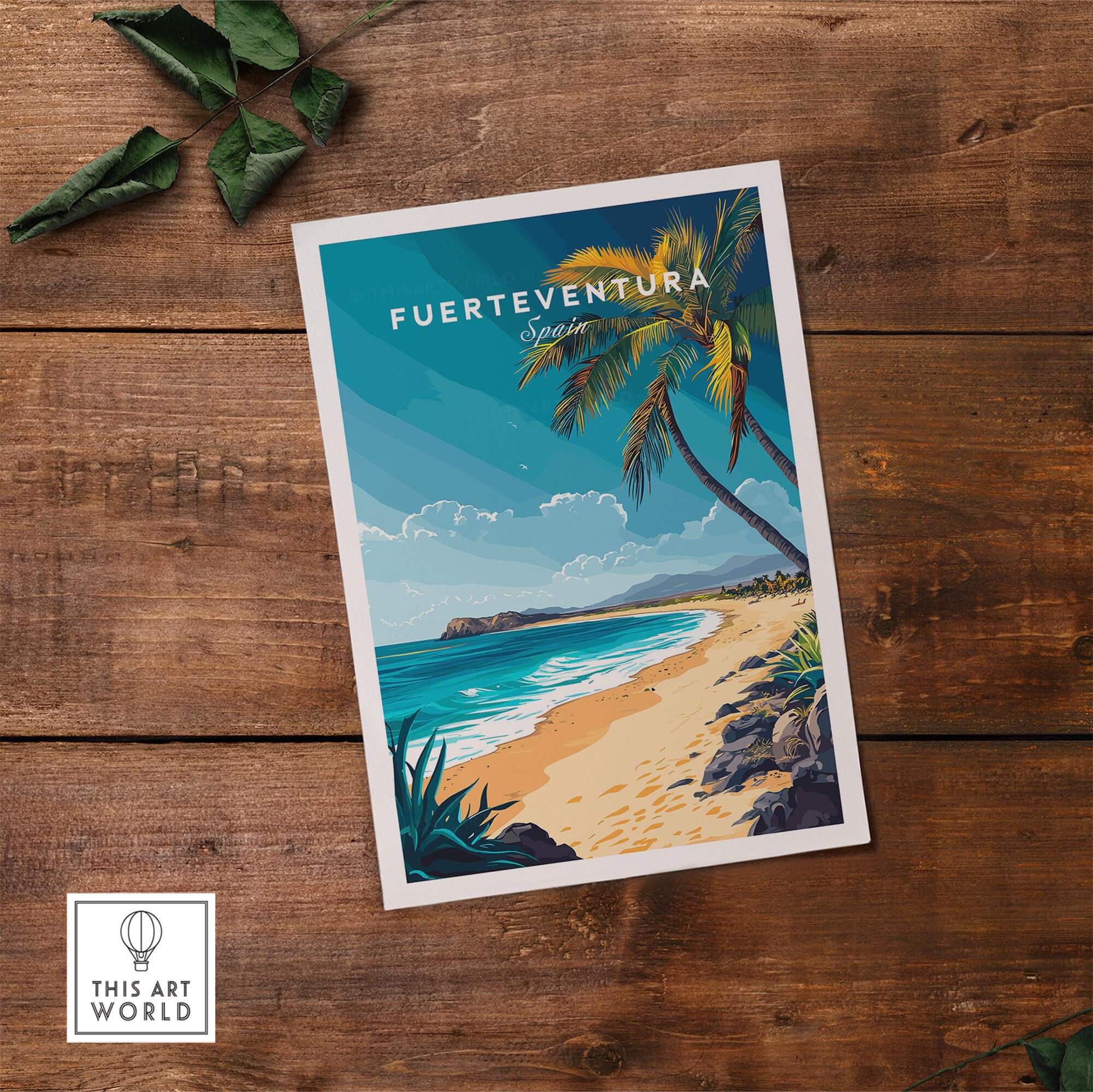 Fuerteventura Wall Art featuring a scenic beach view with palm trees and vibrant blue waters