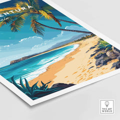 Fuerteventura Wall Art featuring a vibrant beach scene with palm trees and clear blue waters of the Canary Islands.