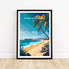 Fuerteventura Wall Art featuring a scenic beach view with palm trees and crystal clear waters.