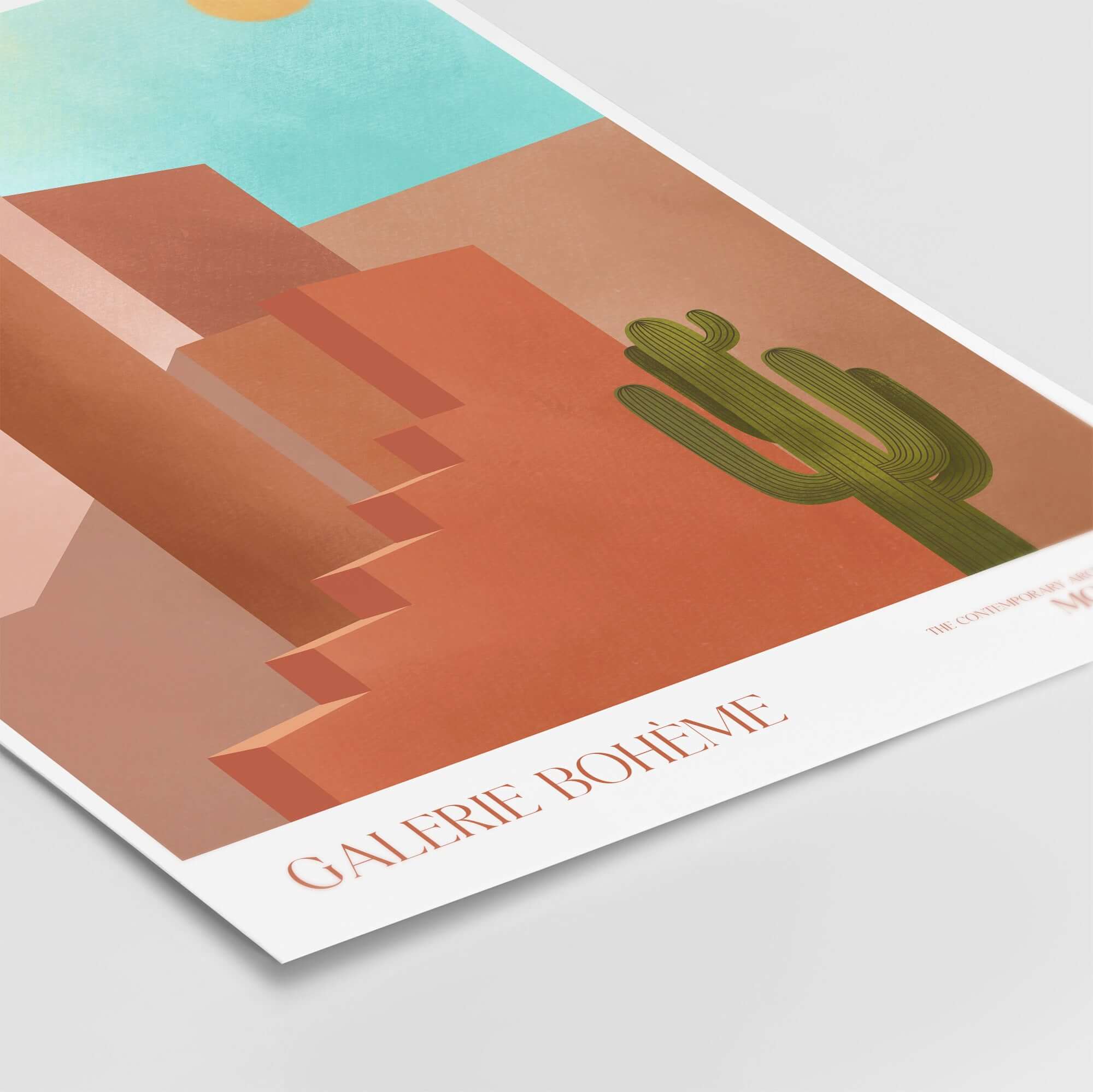 Galerie Bohème Abstract Moroccan Stairs Cactus Poster Desert Wall Art Print showcasing geometric forms and a bold cactus.