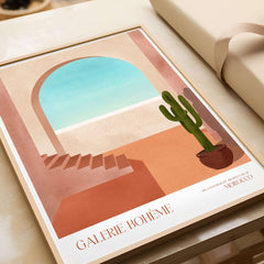 Galerie Bohème Moroccan Archway Cactus Art Print Terracotta Wall Decor Poster featuring a minimalist design.