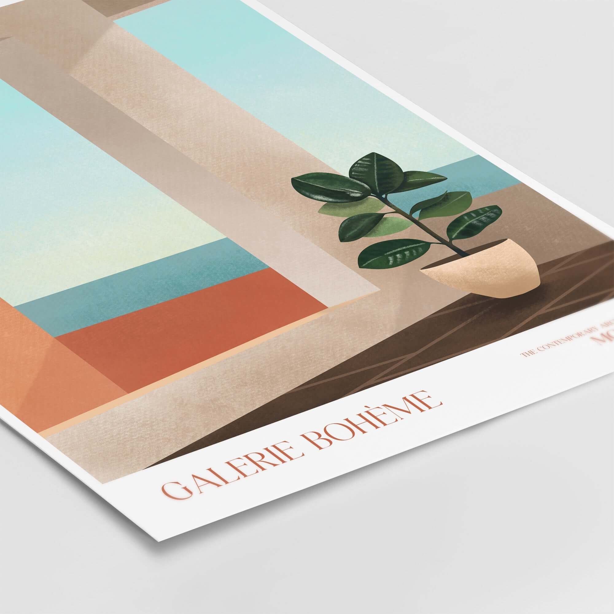 Galerie Bohème Ocean View Window Moroccan Style Art Print Boho Decor Poster featuring calming interior and ocean view.