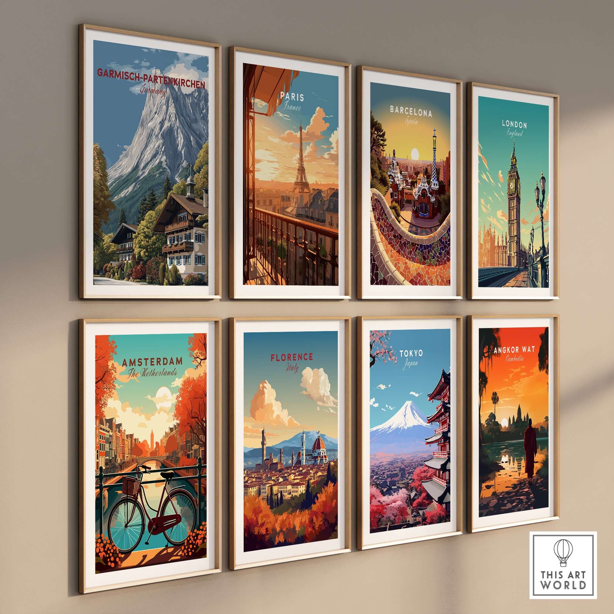 Garmisch-Partenkirchen Bavarian Alps View Print | Mountain Lodge Wall Decor displayed with other city prints.