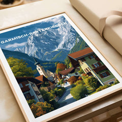 Garmisch-Partenkirchen Print | Bavarian Home Decor - Stunning alpine landscape artwork in a decorative frame.