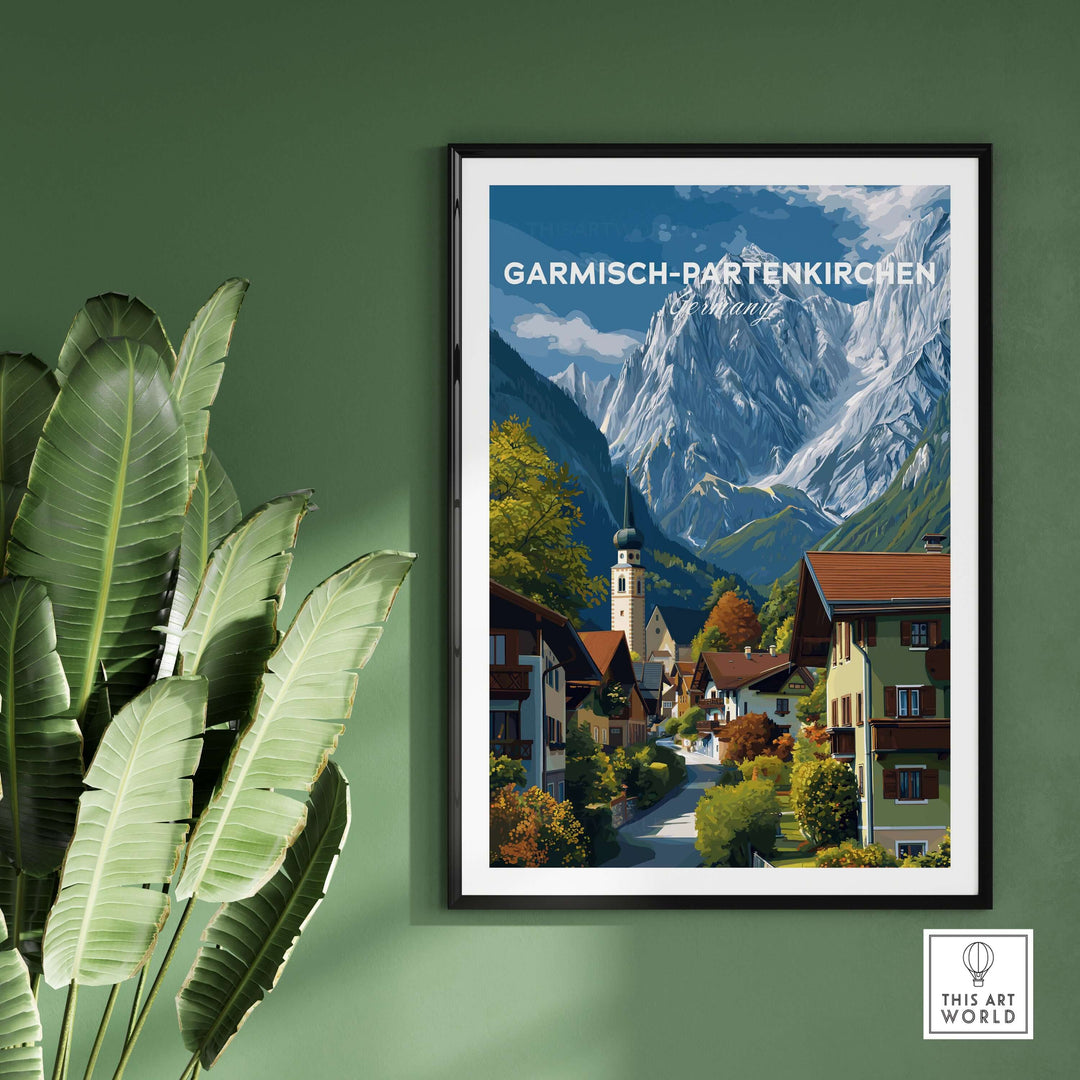 Garmisch-Partenkirchen Print | Bavarian Home Decor featuring a stunning mountain landscape and charming village scene.