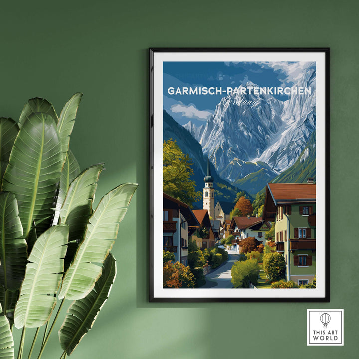 Garmisch-Partenkirchen Print | Bavarian Home Decor featuring a stunning mountain landscape and charming village scene.