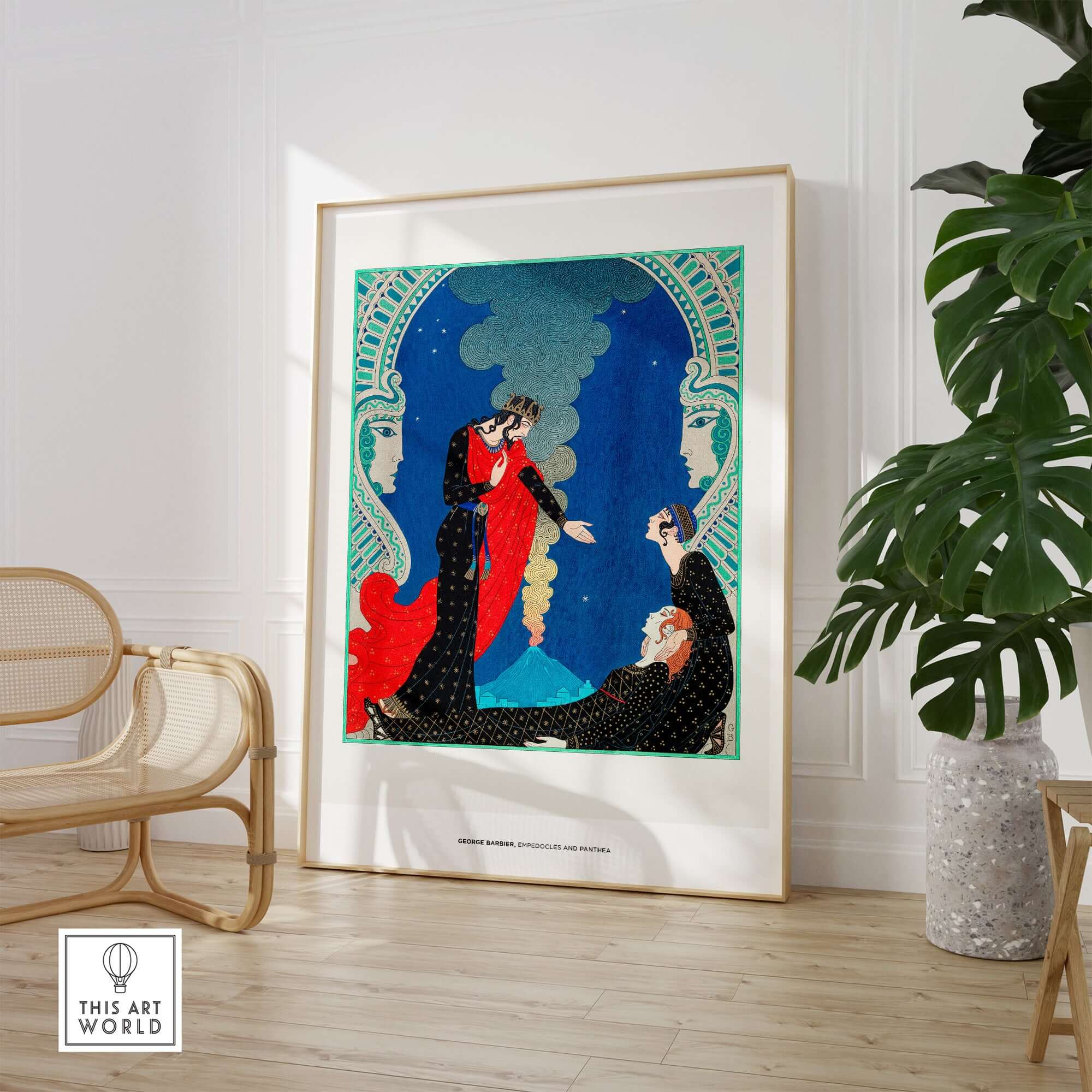 Exhibition Art Print George Barbier Empedocles Panthea Art Deco Mythology Poster Wall Art displayed in a modern interior.
