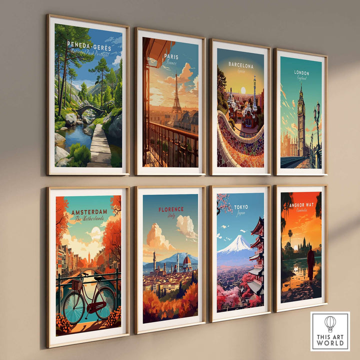 Gerês Portugal Print | Scenic Mountain Wall Art displayed among other city prints on a gallery wall.