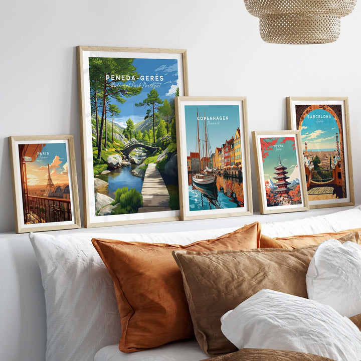 Gerês Portugal Print | Scenic Mountain Wall Art displayed among other travel-themed wall art pieces.
