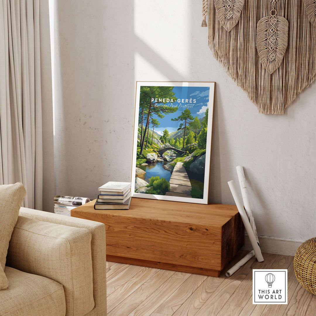 Gerês Portugal Print | Scenic Mountain Wall Art displayed in a cozy living room setting with natural decor.