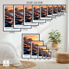 Giant's Causeway Art Print size guide showcasing various sizes of stunning art prints.