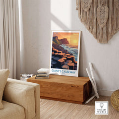 Giant's Causeway Art Print displayed in a stylish living room decor setting.