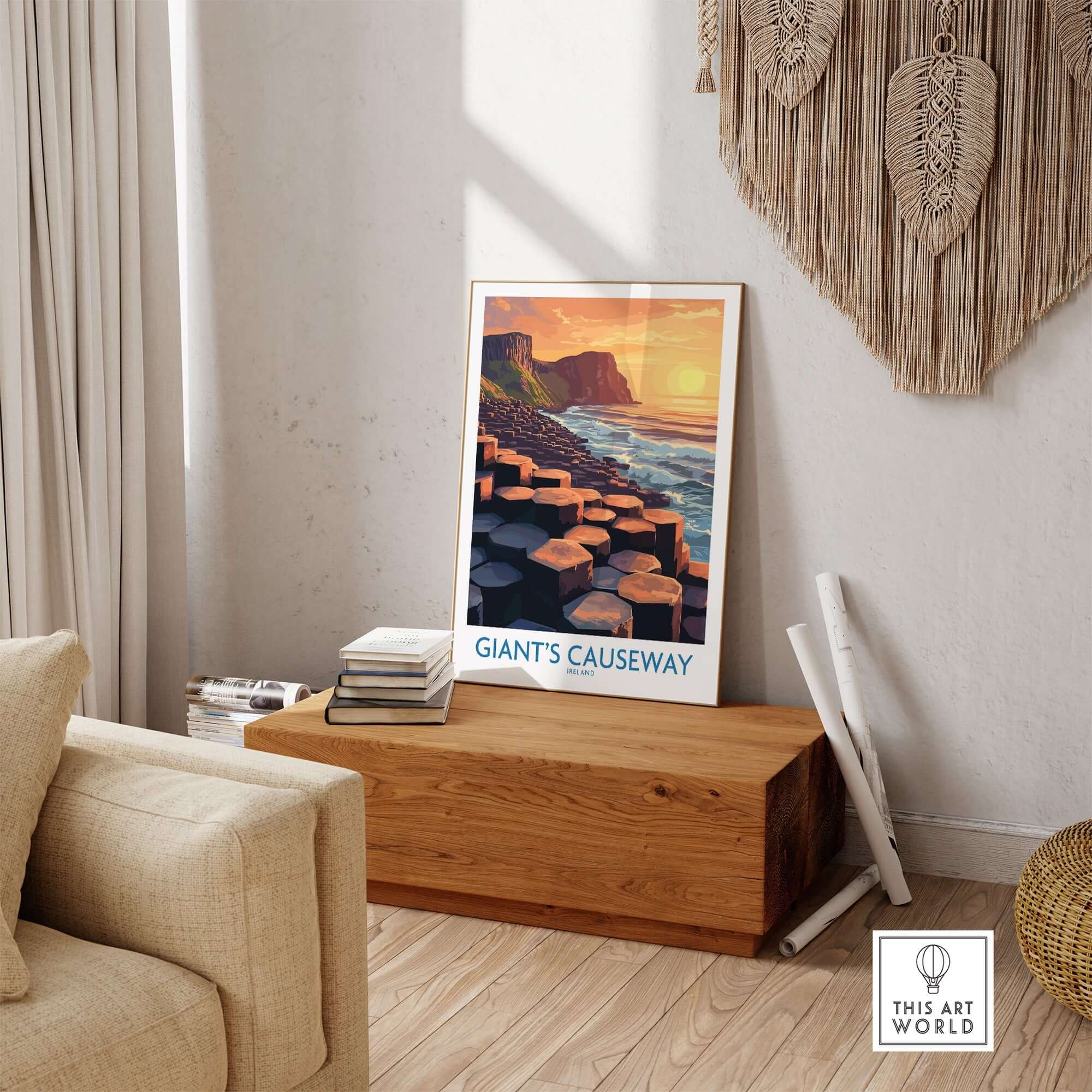 Giant's Causeway Art Print displayed in a stylish living room decor setting.