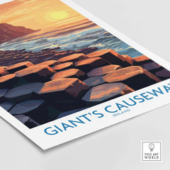 Giant's Causeway Art Print showcasing the sunset over the iconic coastal landmark in Ireland.