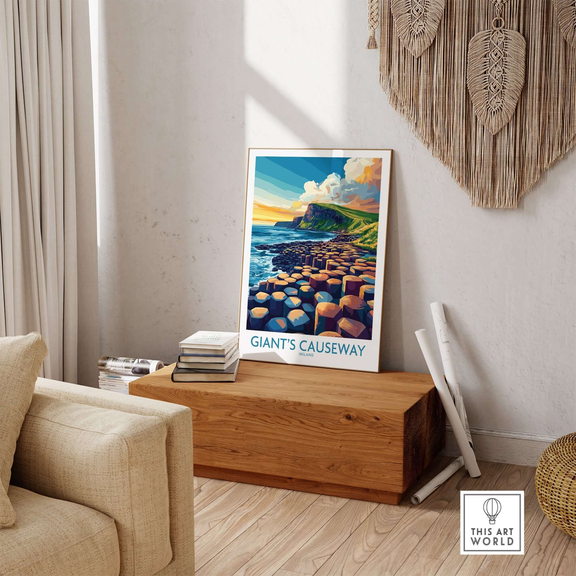 Giant's Causeway Travel Poster featuring colorful artwork of the natural wonder in Northern Ireland.