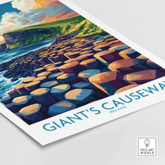 Giant's Causeway Travel Poster showcasing vibrant colors, detailed design of Northern Ireland's natural beauty.