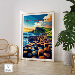 Giant's Causeway Travel Print showcasing stunning coastal landscape in a modern living space.