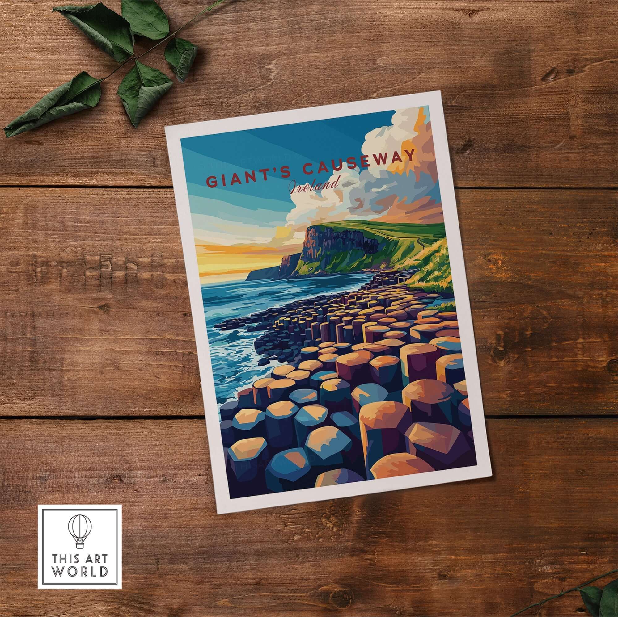 Giant's Causeway Travel Print showcasing the iconic basalt columns and stunning coastal scenery.