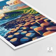Giant's Causeway Travel Print showcasing the stunning landscape and unique rock formations of the Giant's Causeway.
