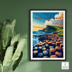 Giant's Causeway Travel Print featuring a vibrant landscape of Giant's Causeway in Northern Ireland.