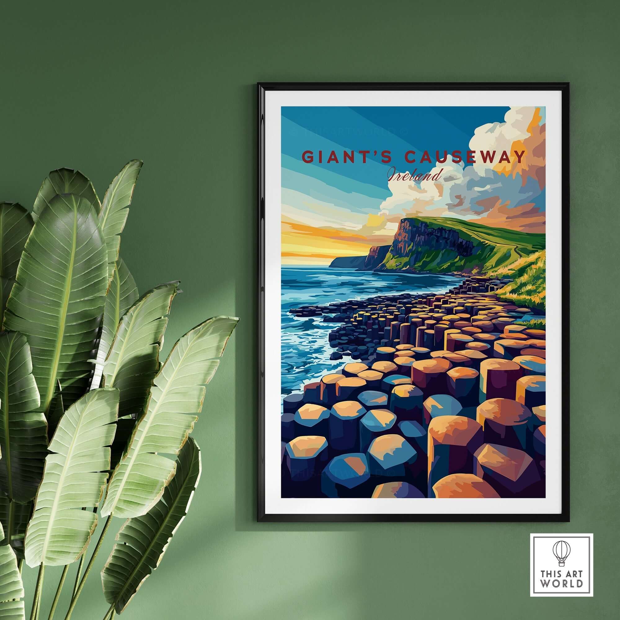 Giant's Causeway Travel Print featuring a vibrant landscape of Giant's Causeway in Northern Ireland.