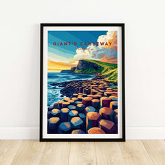 Giant's Causeway Travel Print showcasing the stunning natural landscape and vibrant colors of the iconic causeway.