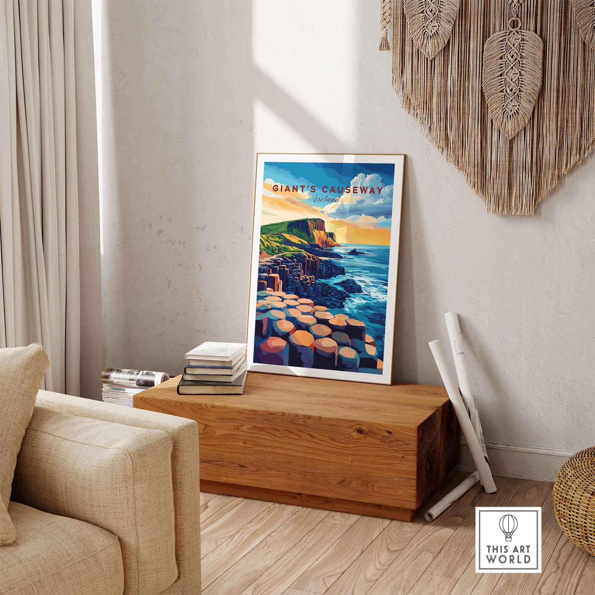 Giant's Causeway Wall Art displayed in a cozy living room, showcasing the stunning natural beauty of the Causeway.