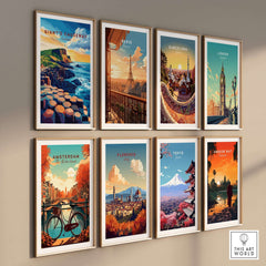 Giant's Causeway Wall Art showcasing vibrant landscapes in a gallery-style display with other city artworks.