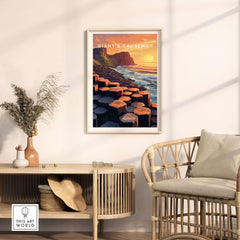 Giant's Causeway Wall Art Poster displayed in a modern interior with natural light and decor.