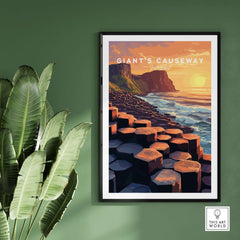 Giant's Causeway Wall Art Poster featuring sunset colors and natural beauty for home decor.