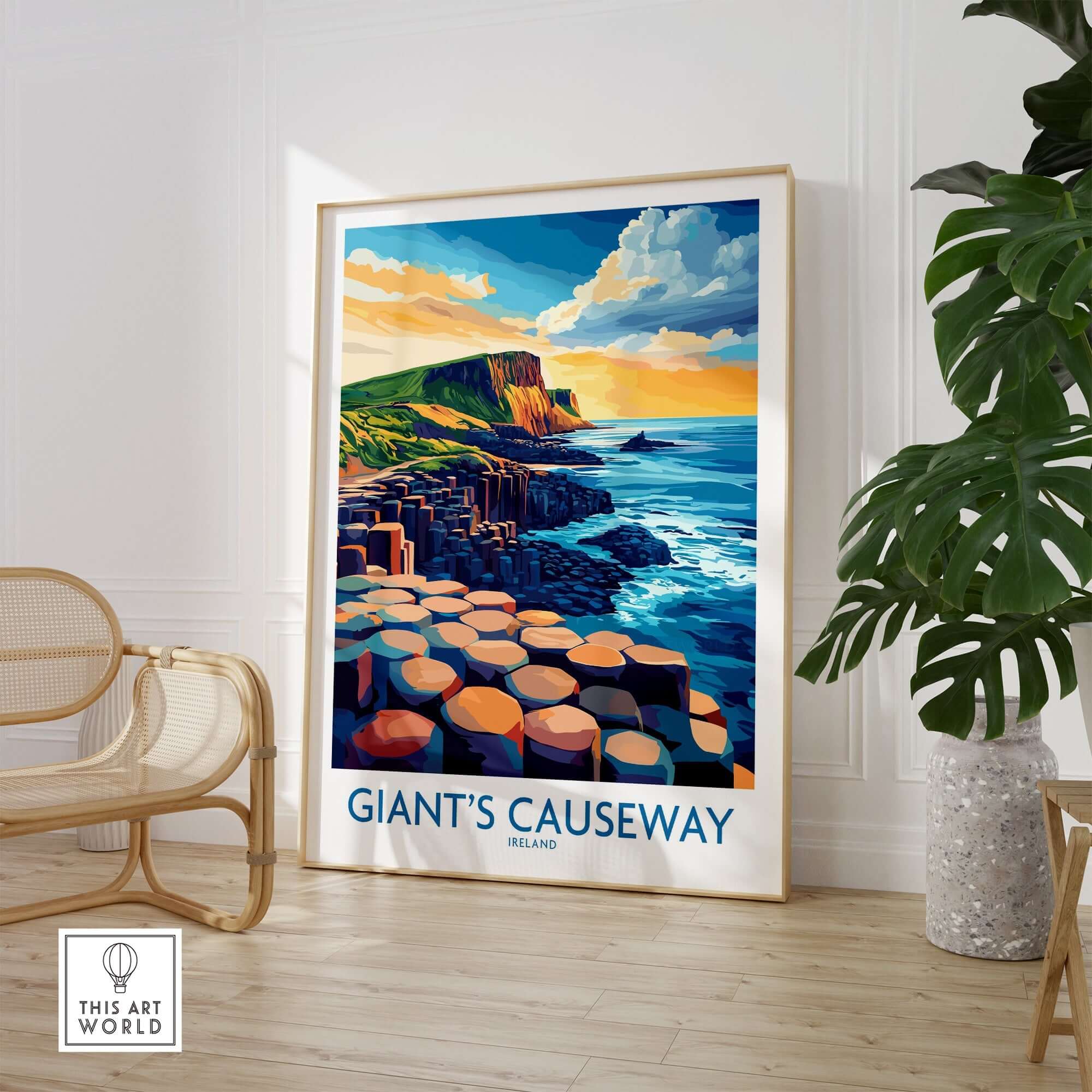 Giant's Causeway Wall Art Print showcasing scenic rock formations, vibrant colors, and a touch of nature inspired by Ireland.
