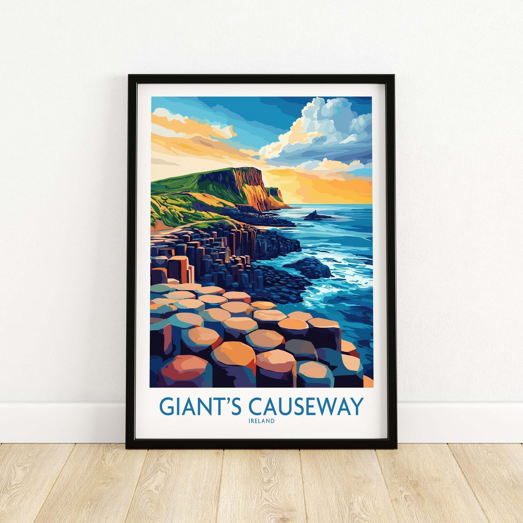 Giant's Causeway Wall Art Print featuring stunning rock formations and coastal scenery from Ireland.
