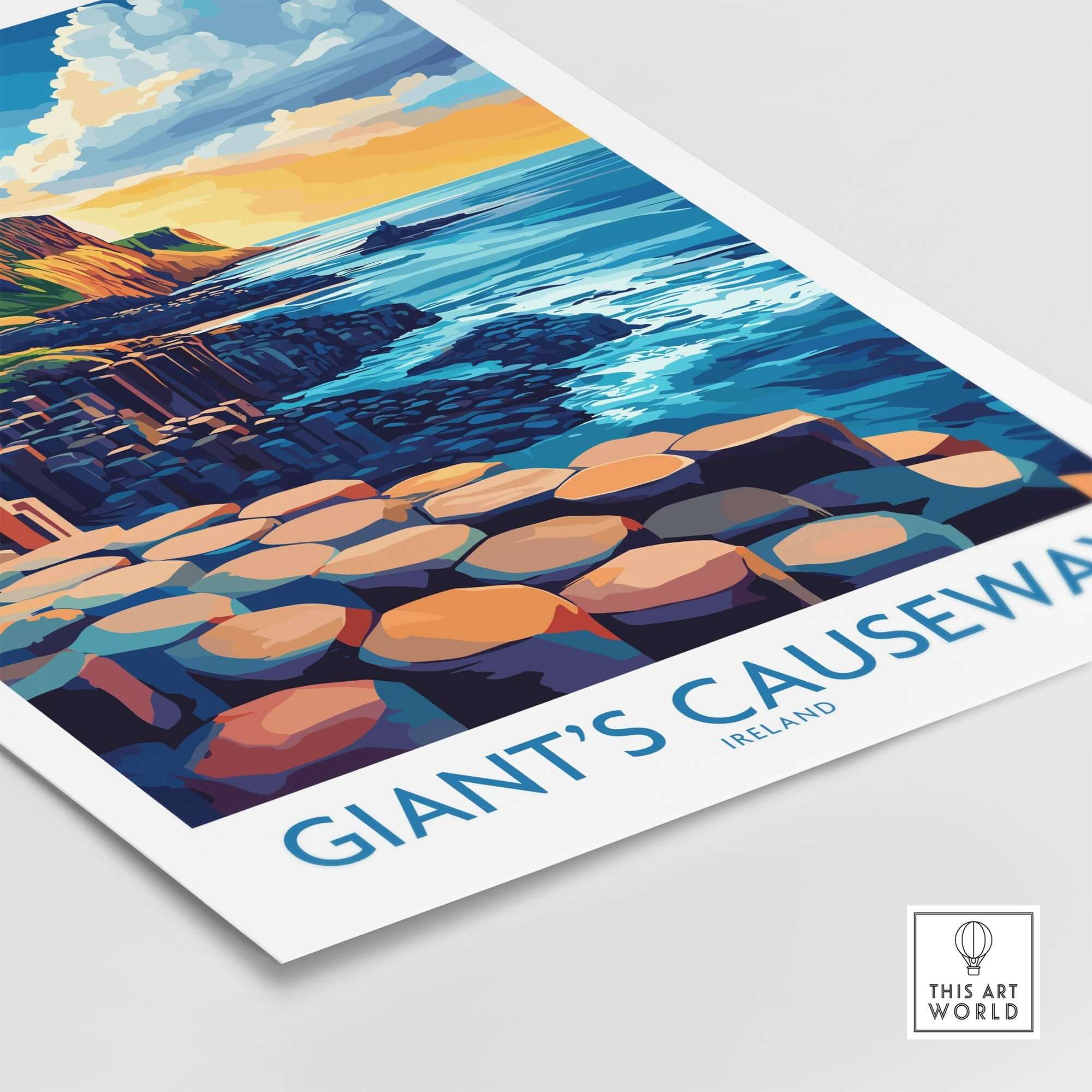 Giant's Causeway Wall Art Print showcasing vibrant rock formations and ocean landscape from Ireland.