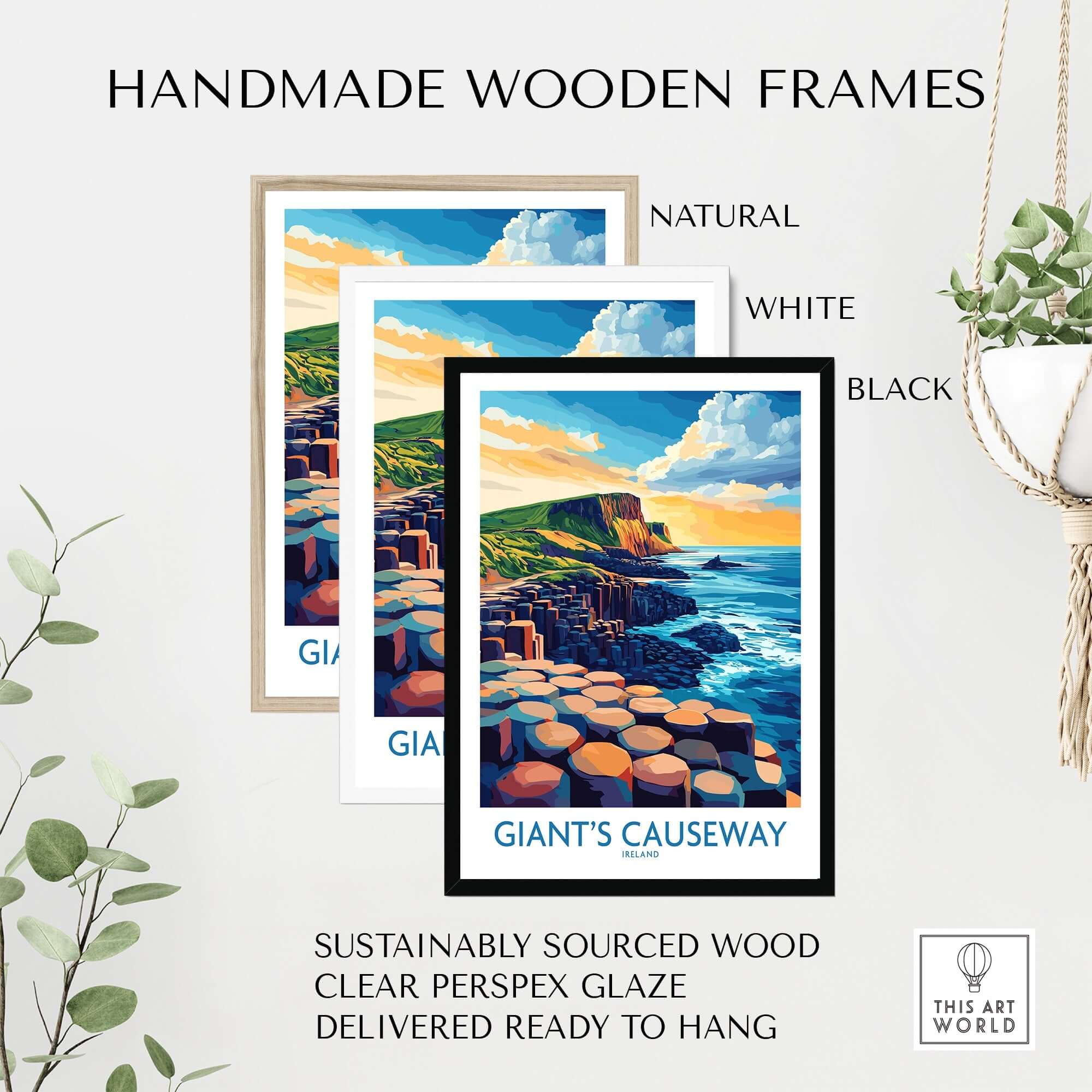 Giant's Causeway Wall Art Print in handmade wooden frames, showcasing Ireland's iconic landscape ready to hang.