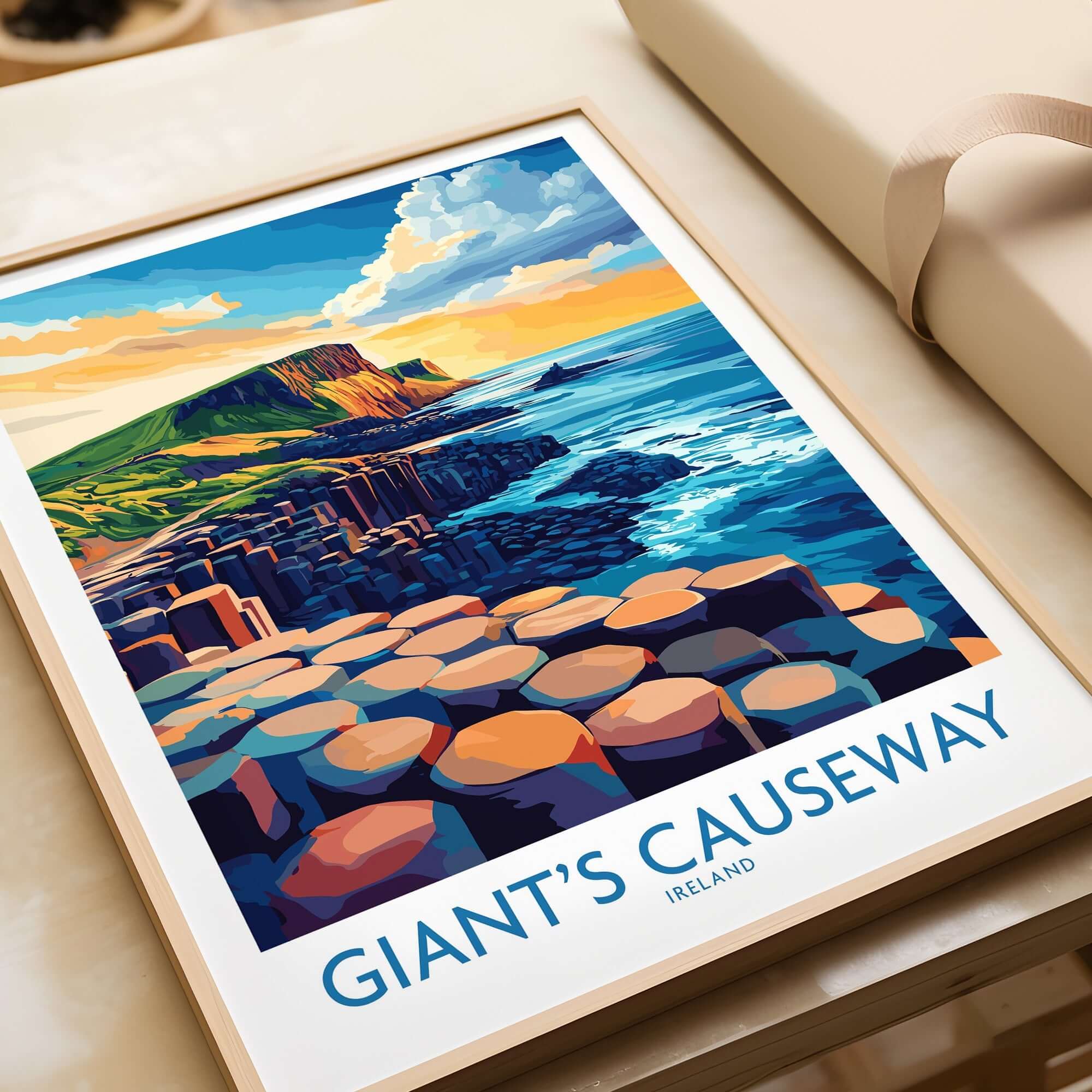 Giant's Causeway Wall Art Print featuring vibrant colors and scenic Irish landscapes.