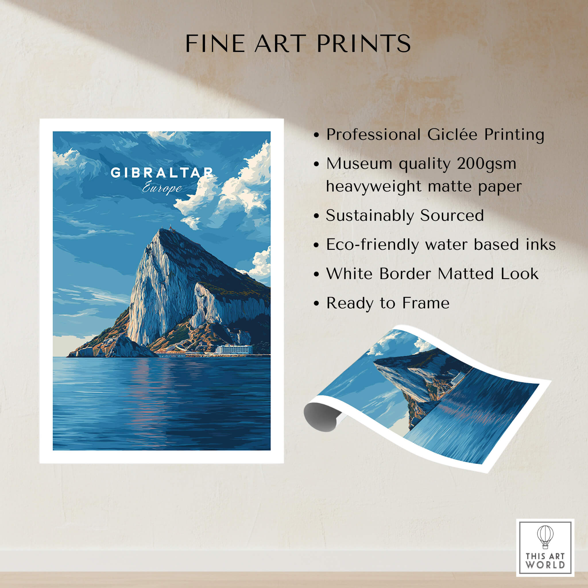The Rock of Gibraltar Canvas Art Print showcasing vibrant colors and textured details of Gibraltar's iconic landscape.