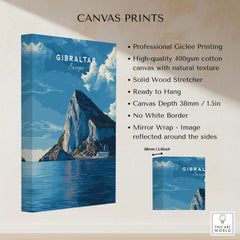 The Rock of Gibraltar Canvas Art Print showcasing professional Giclée printing on natural texture canvas.