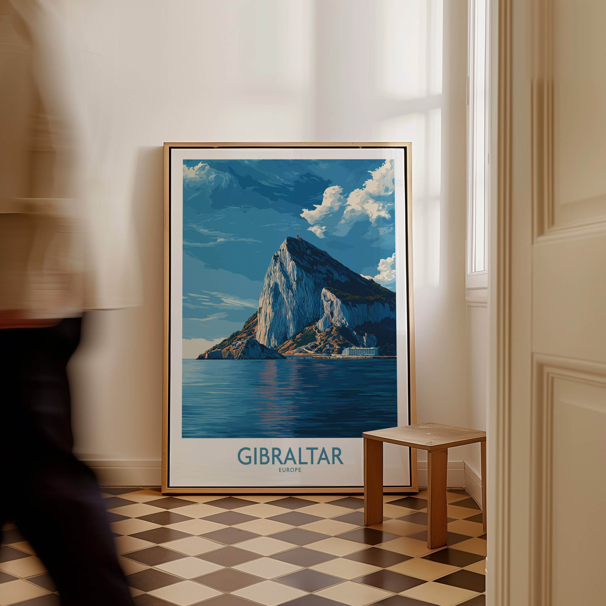 Gibraltar Poster –The Rock Canvas Print displayed in a stylish interior, highlighting the iconic Rock of Gibraltar.