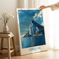Gibraltar Poster –The Rock Canvas Print displayed indoors, showcasing the majestic limestone formation of Gibraltar.