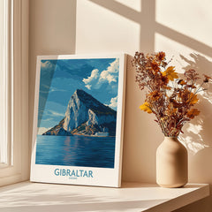 Gibraltar Poster –The Rock Canvas Print featuring the iconic Rock of Gibraltar with a serene ocean background.